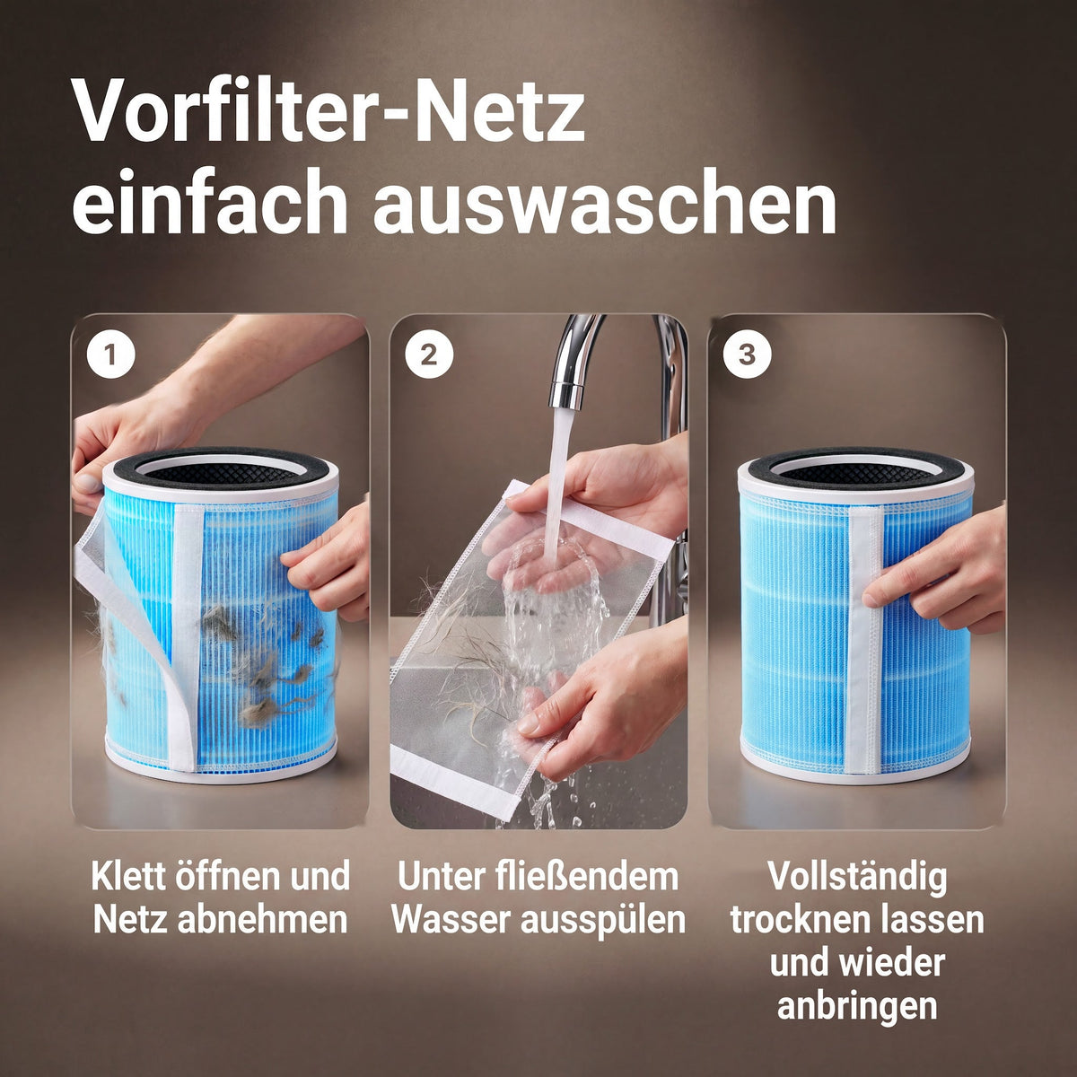 Vorfilter-Netz einfach auswaschen